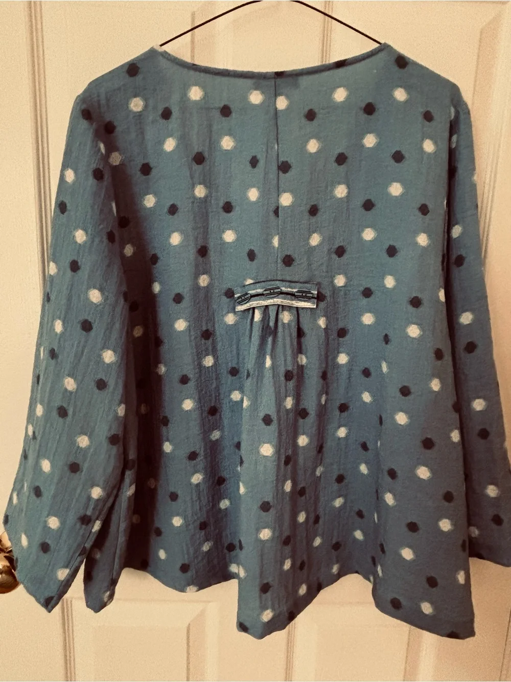 Habitat Blue Polka Dot Button-Front Tunic with Stripe Trim - Picture 3 of 5
